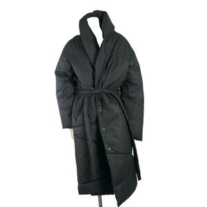 BERNARDO LOVE Gray Collared Belted Snap Herringbone Long Puffer Coat Size 1X